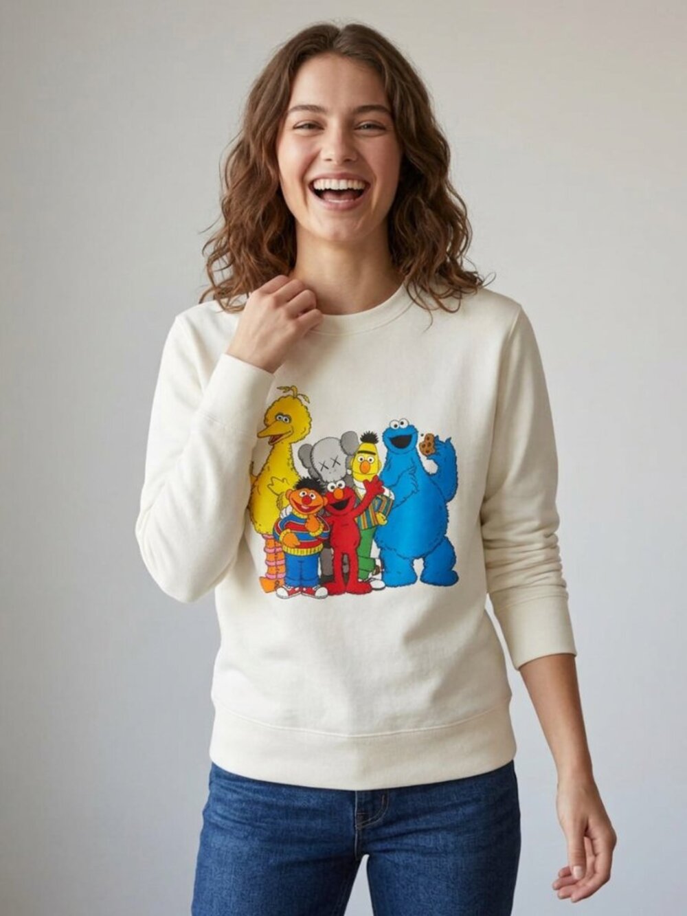KAWS x Uniqlo Sesame Street Companion Pullover Sweatshirt Ivory Men’s XS